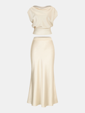 Satin Essence Cowl Neck Top and Skirt Set