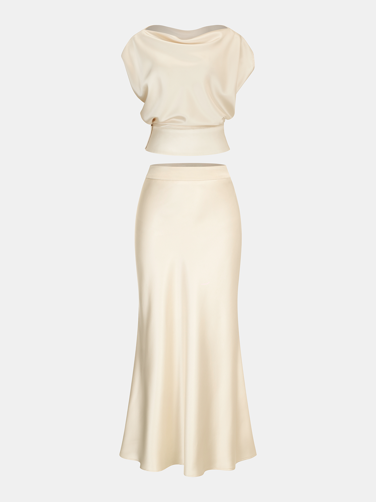 Satin Essence Cowl Neck Top and Skirt Set