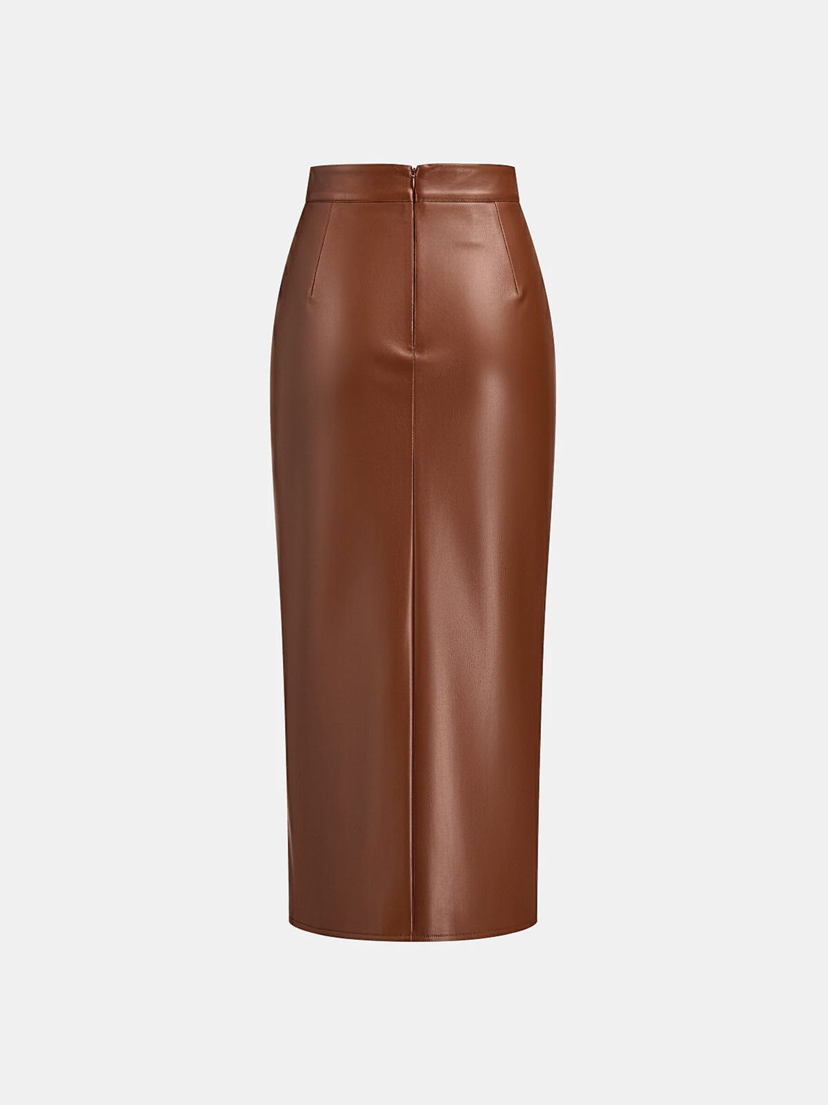Rachel Ruched Slit Faux Leather Midi Skirt