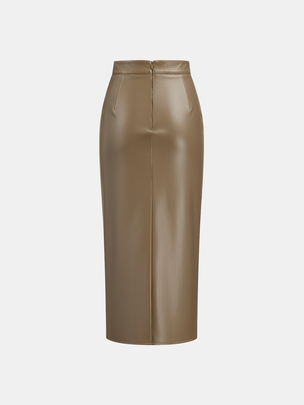 Rachel Ruched Slit Faux Leather Midi Skirt