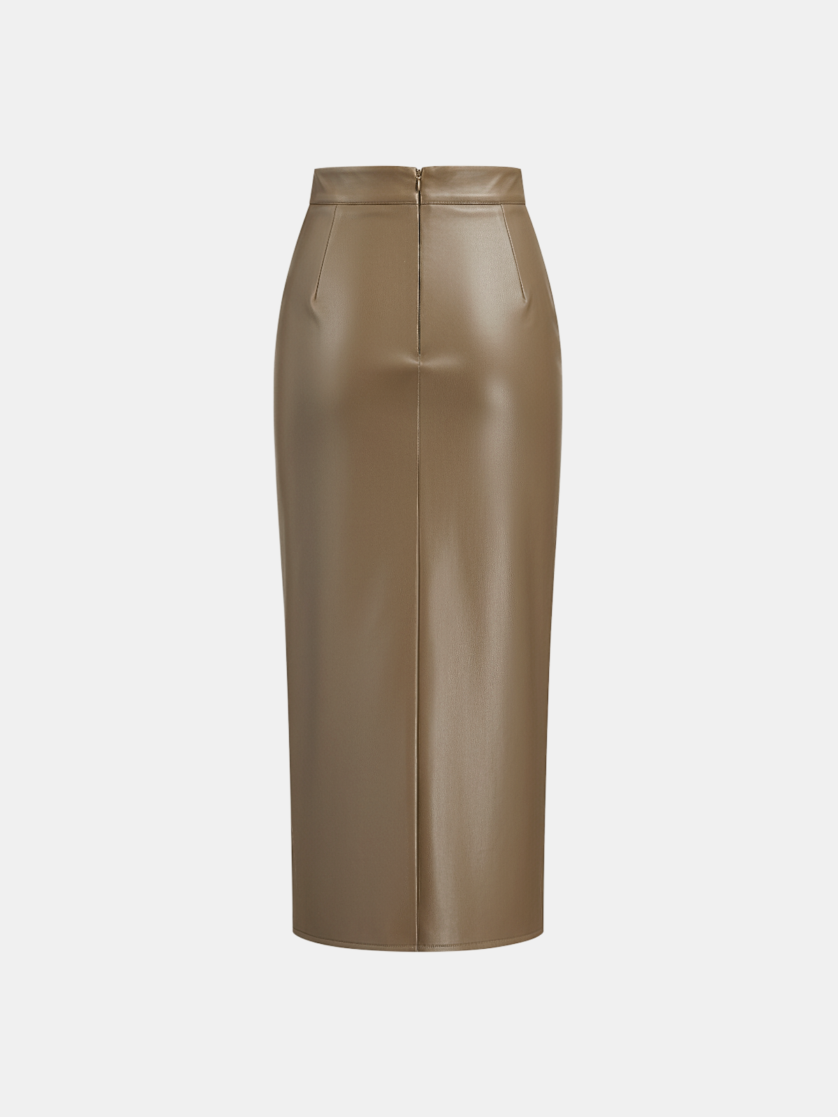 Rachel Ruched Slit Faux Leather Midi Skirt