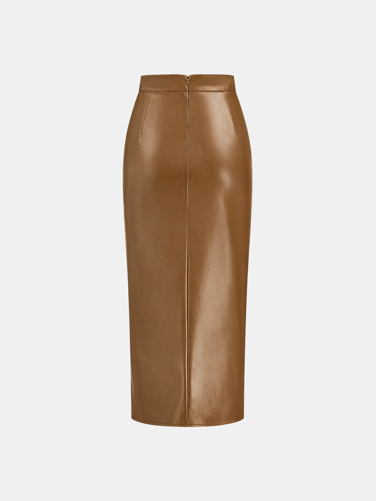 Rachel Ruched Slit Faux Leather Midi Skirt