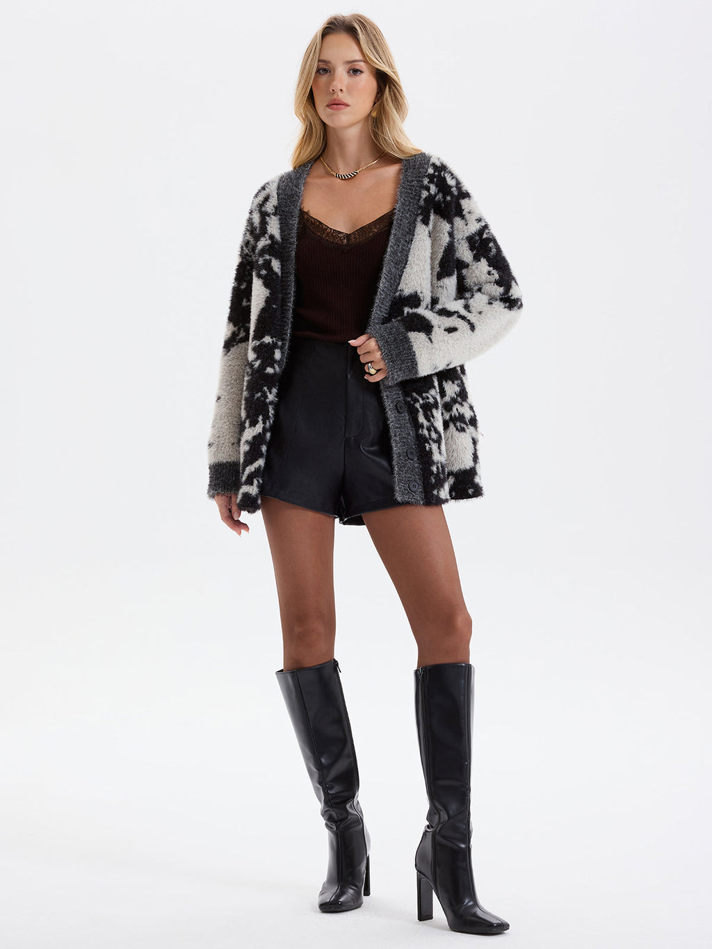 Prowl Cow Print Faux Mink Cardigan