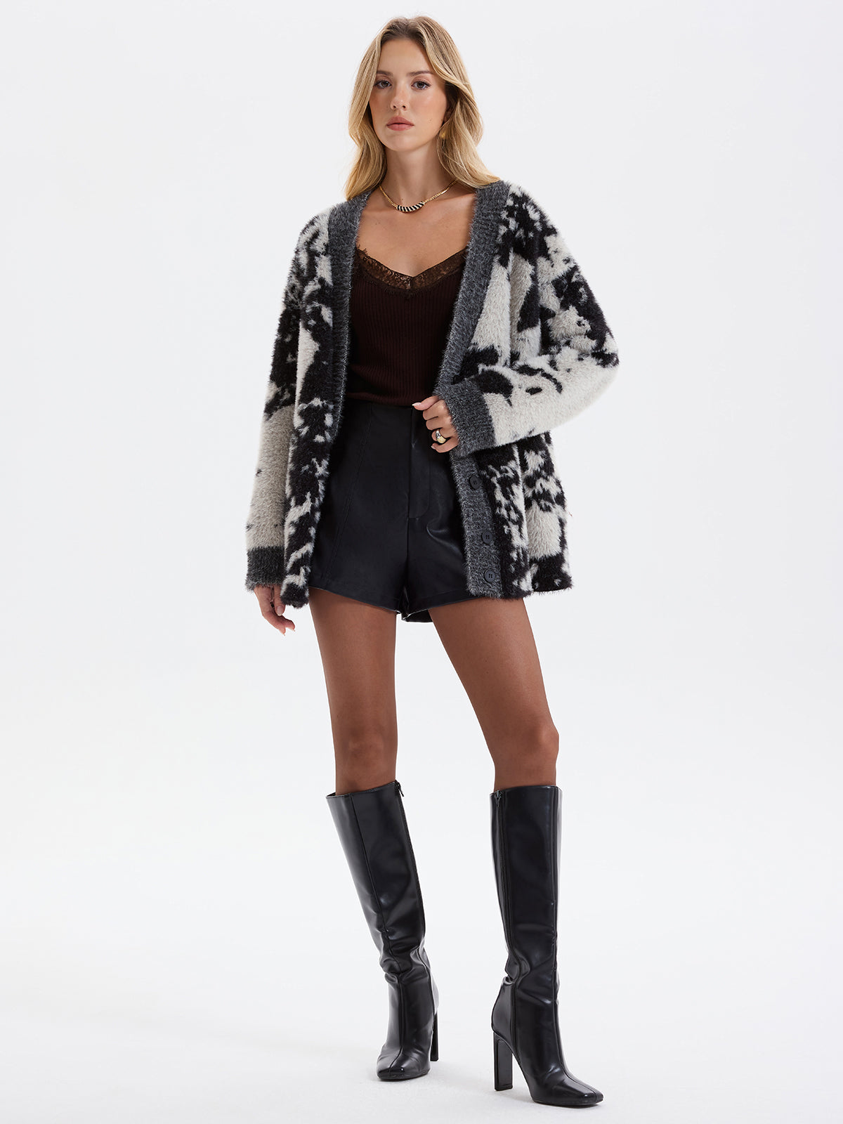 Prowl Cow Print Faux Mink Cardigan