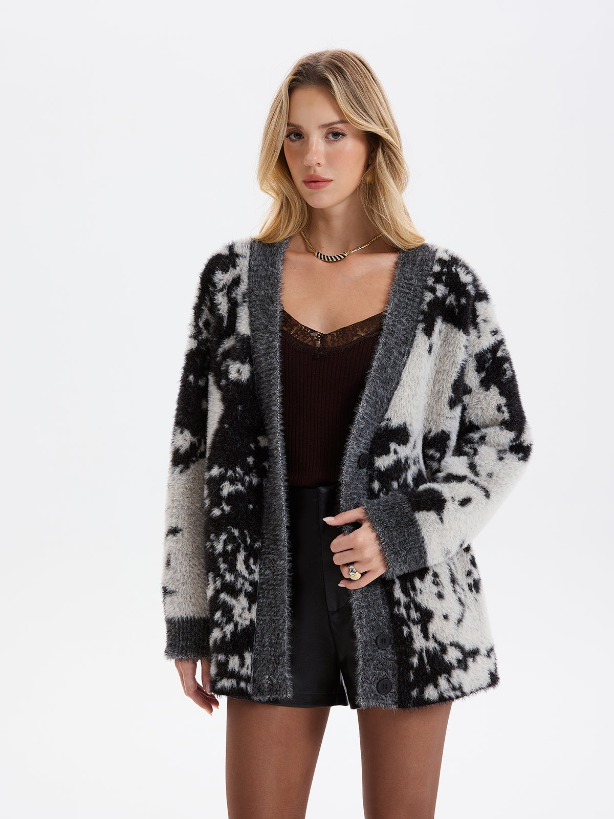 Prowl Cow Print Faux Mink Cardigan