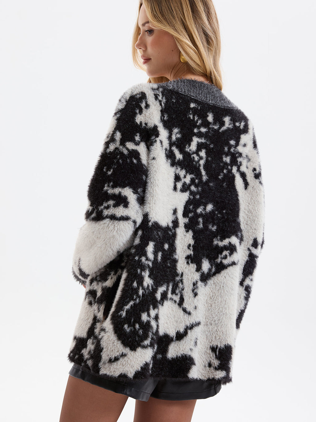 Prowl Cow Print Faux Mink Cardigan