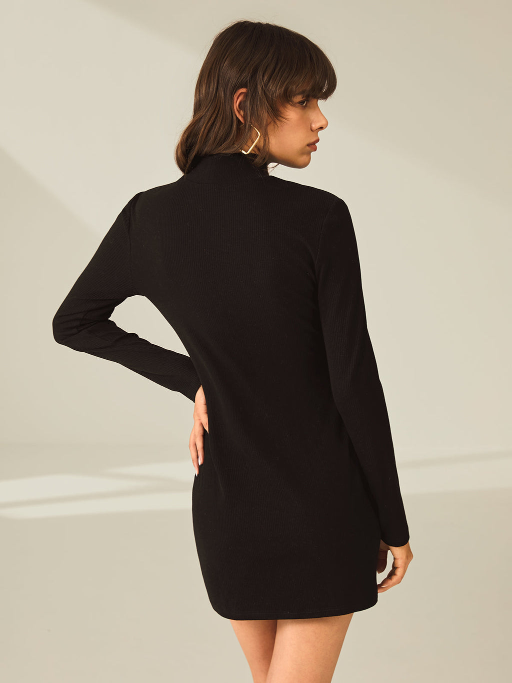 Slit & Chic Turtleneck Long Sleeve Mini Dress