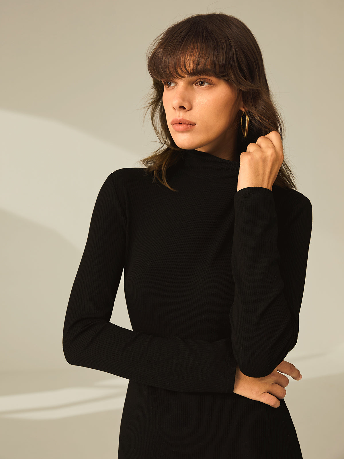 Slit & Chic Turtleneck Long Sleeve Mini Dress