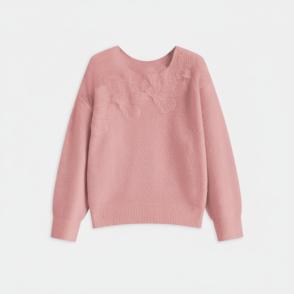 Lace Bloom Floral Semi-Sheer Round Neck Sweater