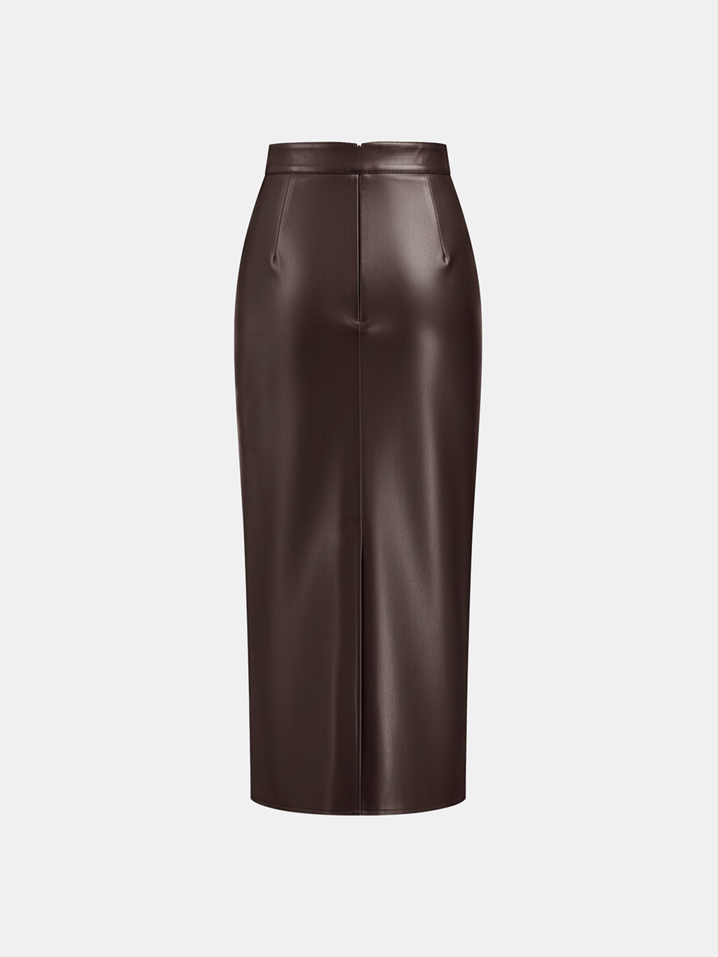 Rachel Ruched Slit Faux Leather Midi Skirt