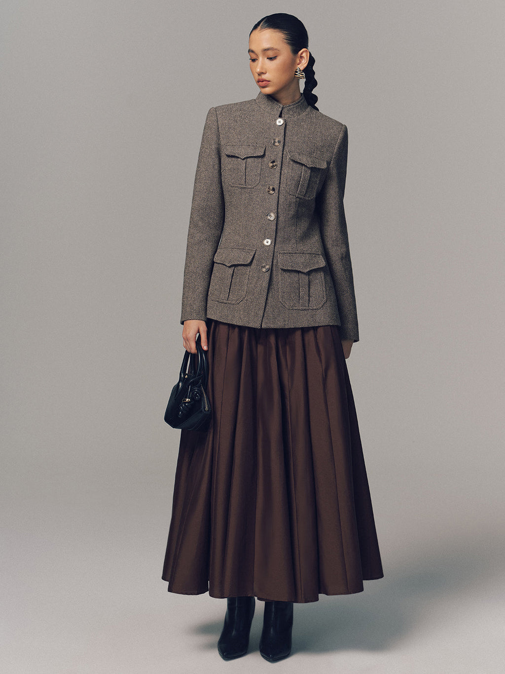 Exquisite Stand Collar Multi-Pocket Jacket
