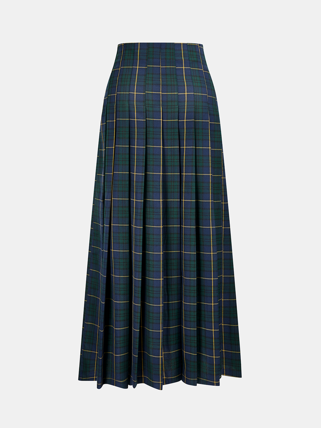 Plaid Society Buckle-Waist Pleated Maxi Skirt