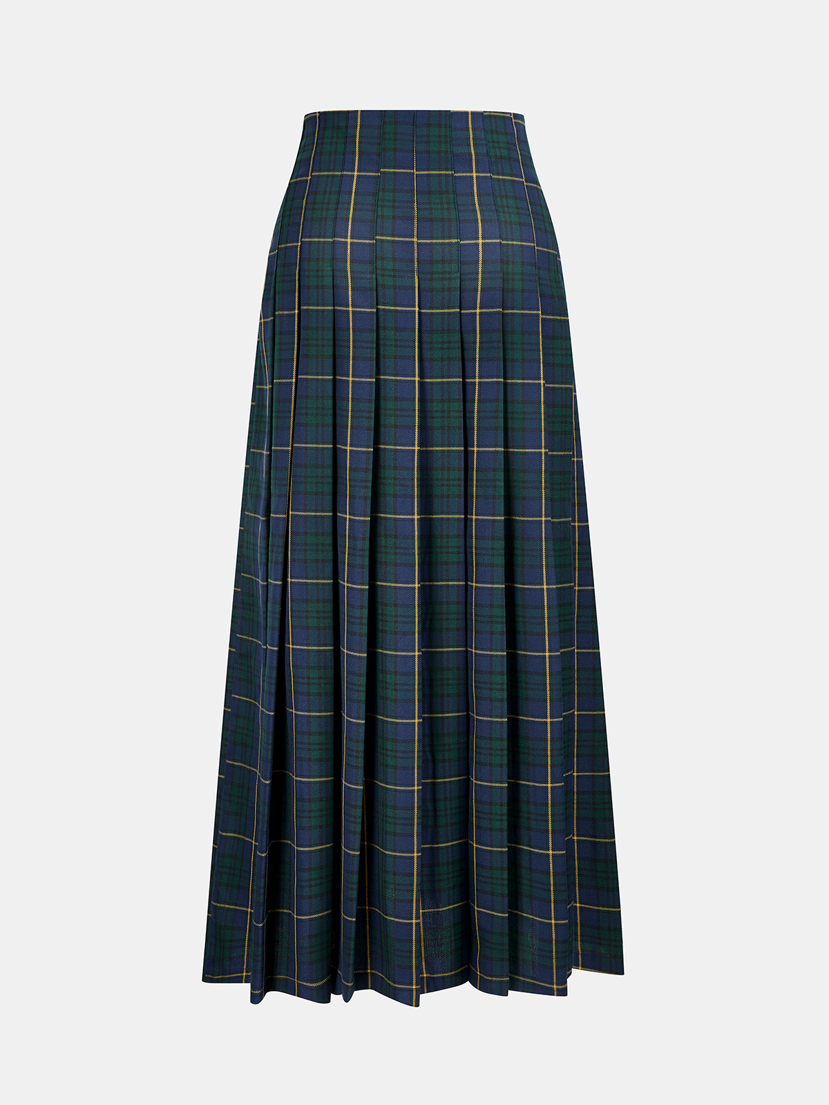 Plaid Society Buckle-Waist Pleated Maxi Skirt