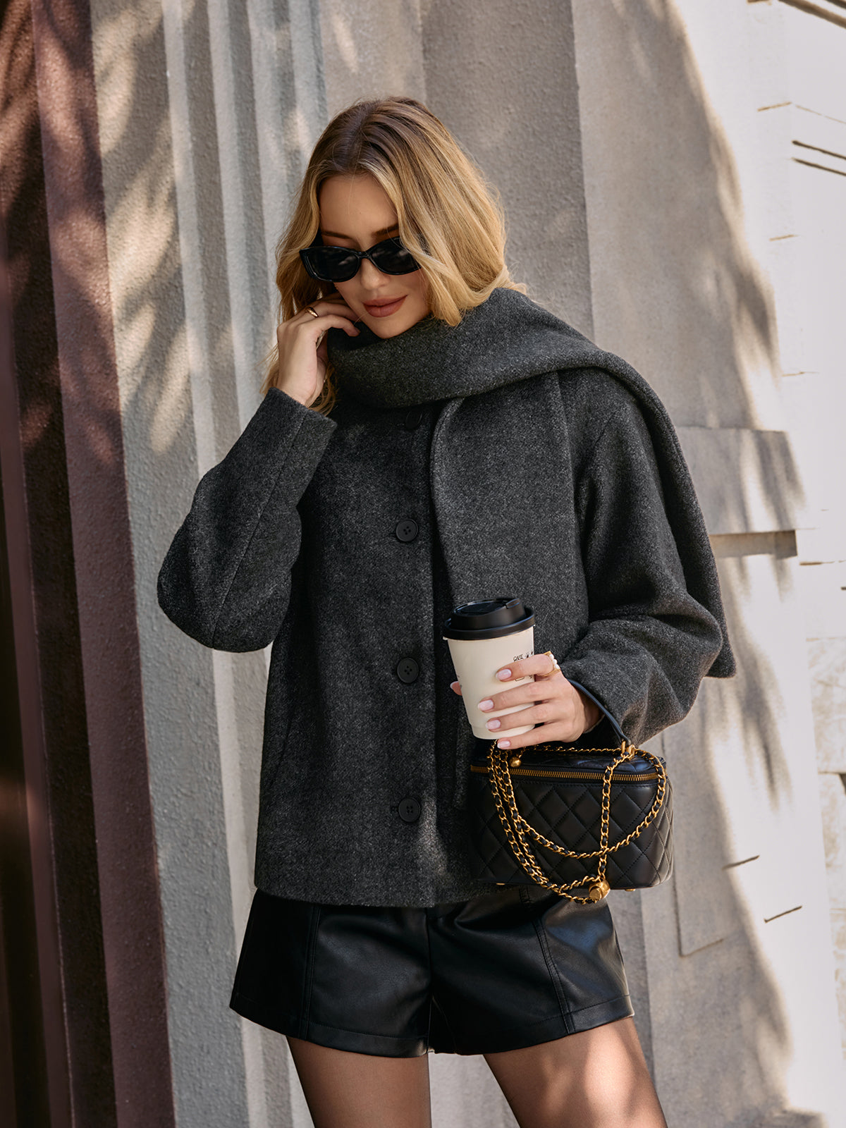 Bouclé Cropped Coat & Scarf