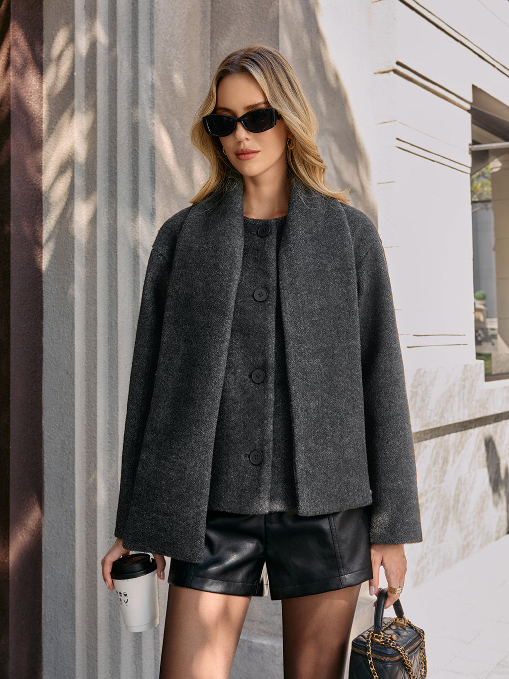 Bouclé Cropped Coat & Scarf