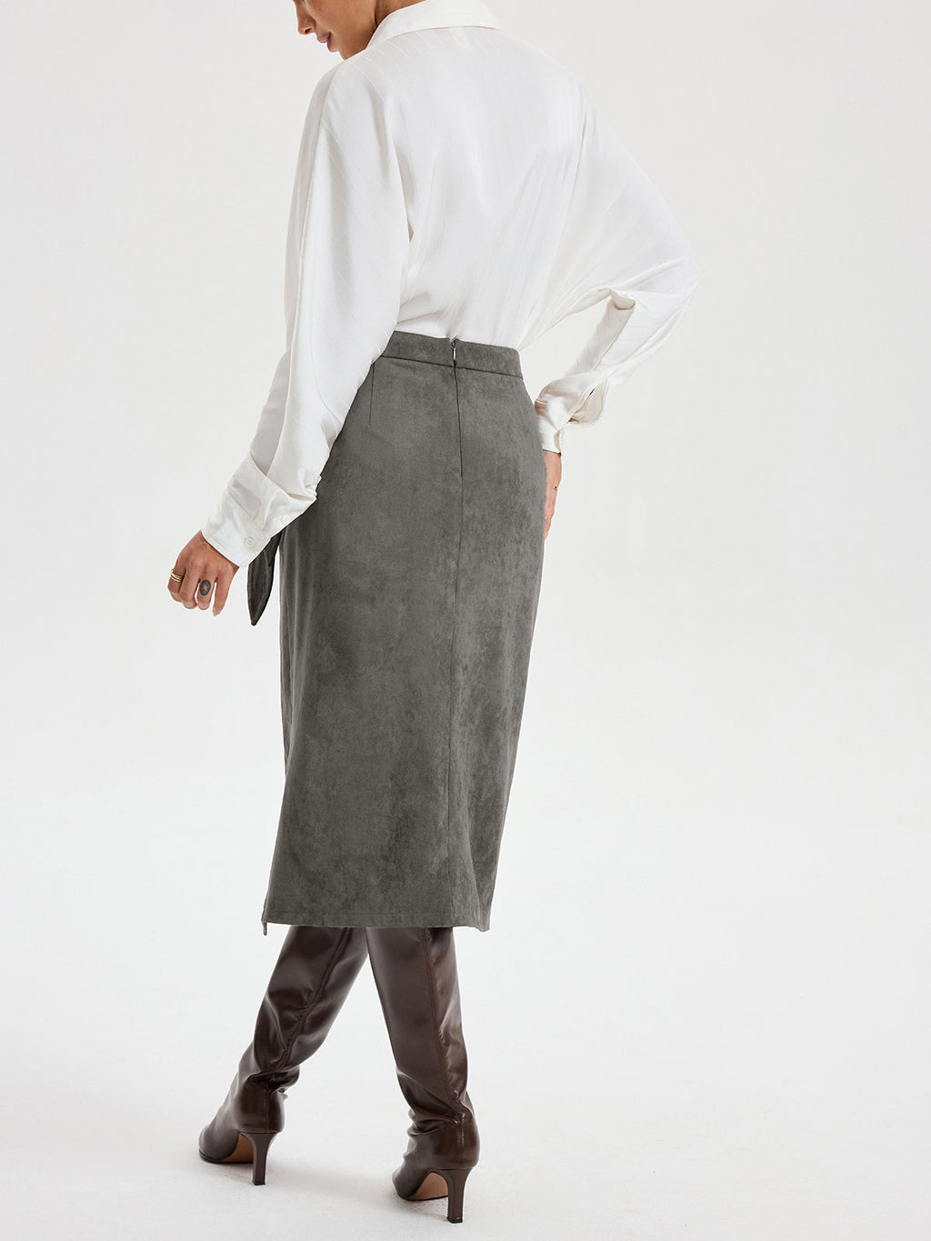 Suede Society Tie-Knot Midi Skirt