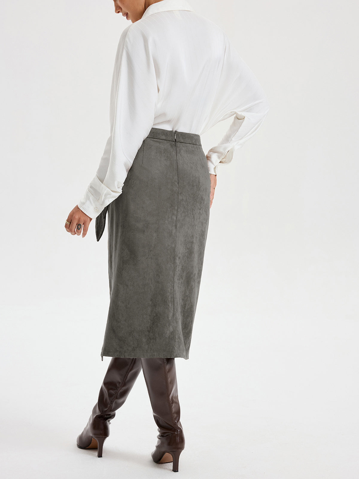 Suede Society Tie-Knot Midi Skirt