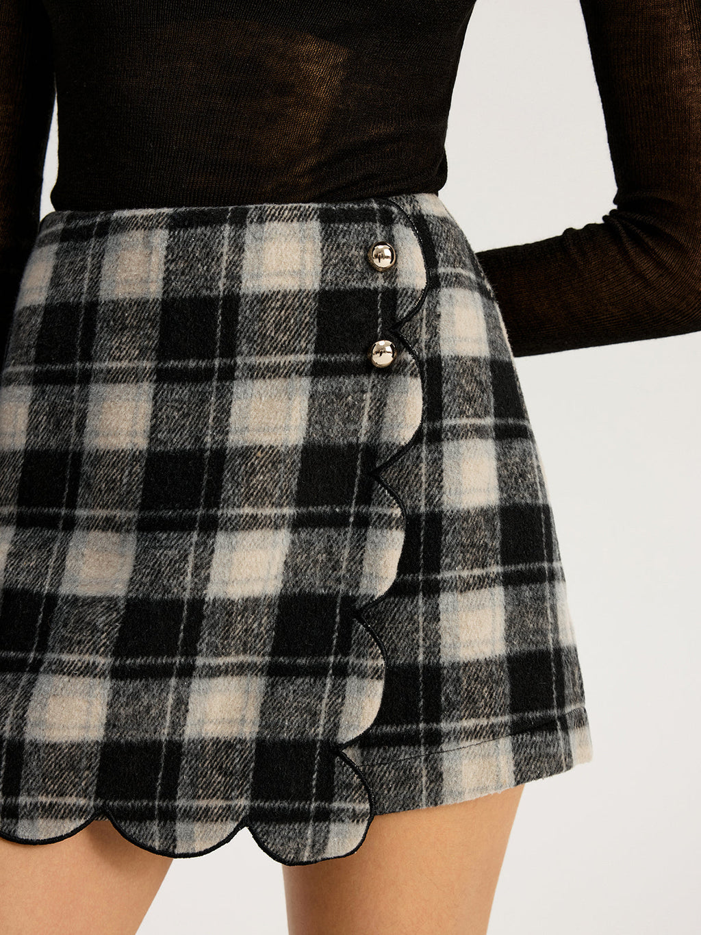 Sunday Checkered Trim Chic Skirt