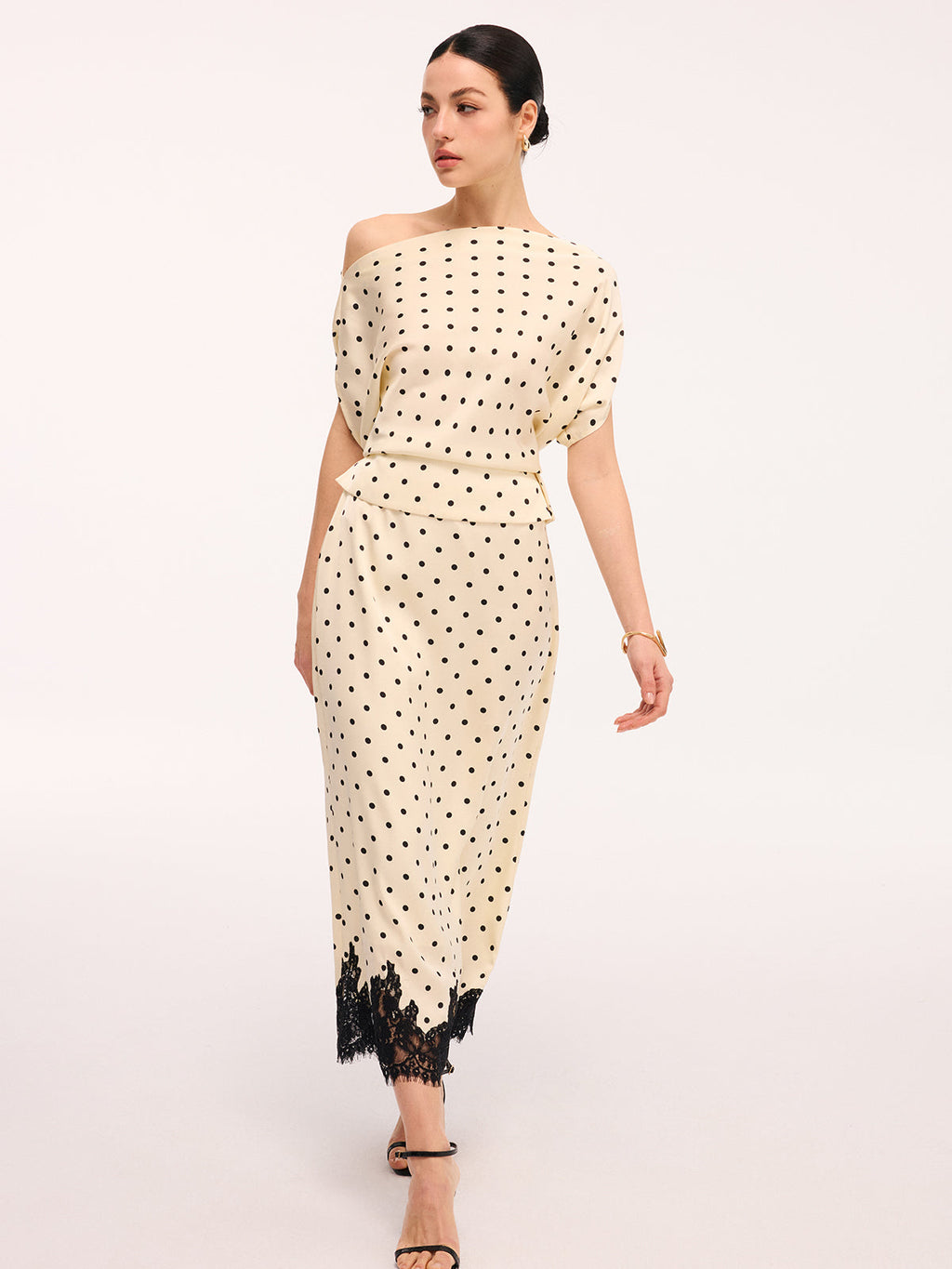Trendy Polka Dot Top & Midi Skirt Set