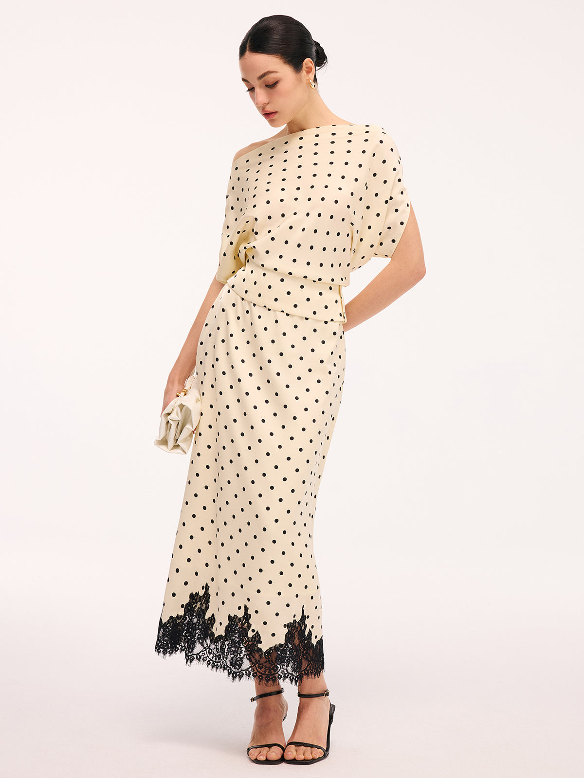 Trendy Polka Dot Top & Midi Skirt Set