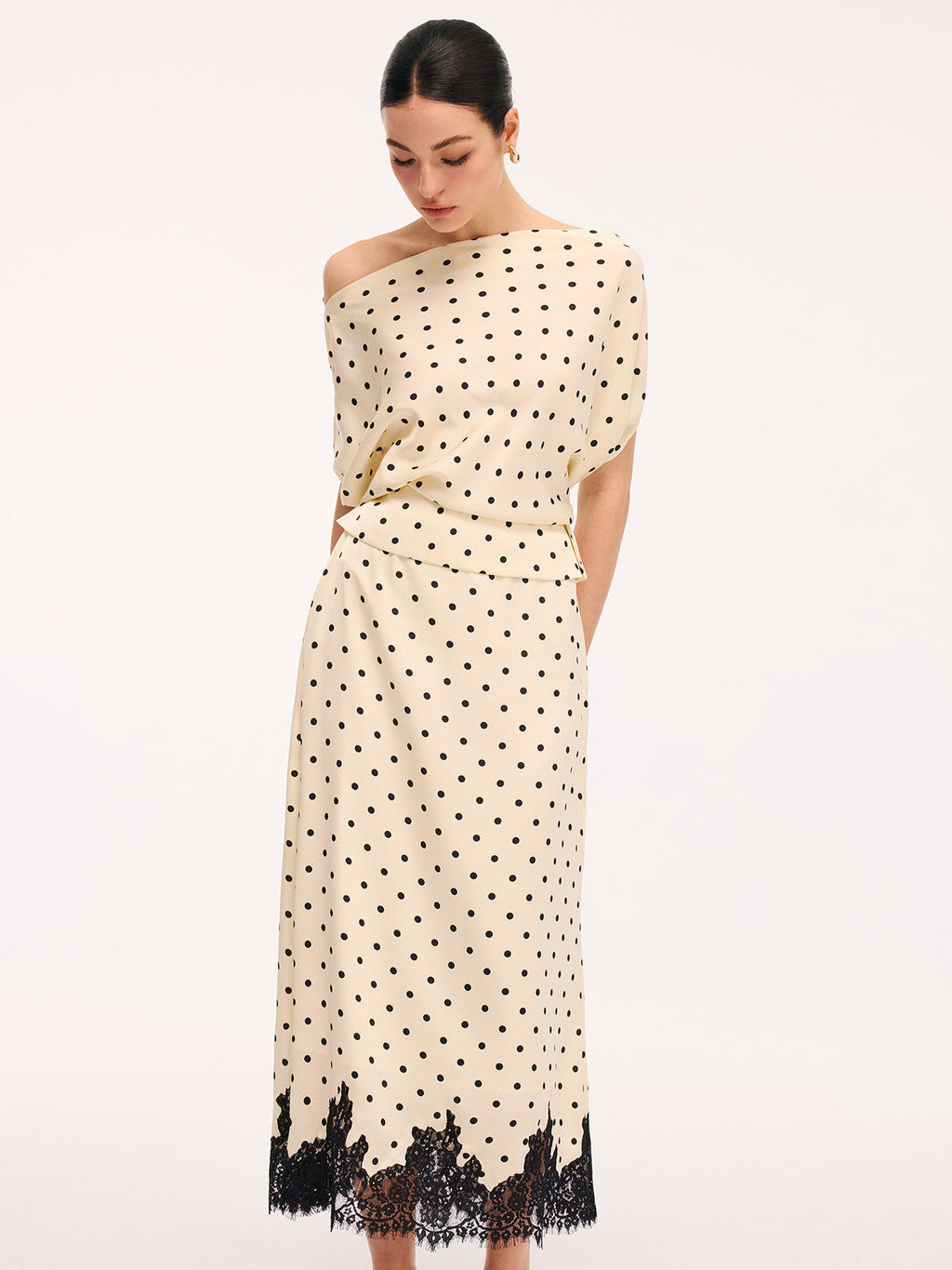 Trendy Polka Dot Top & Midi Skirt Set