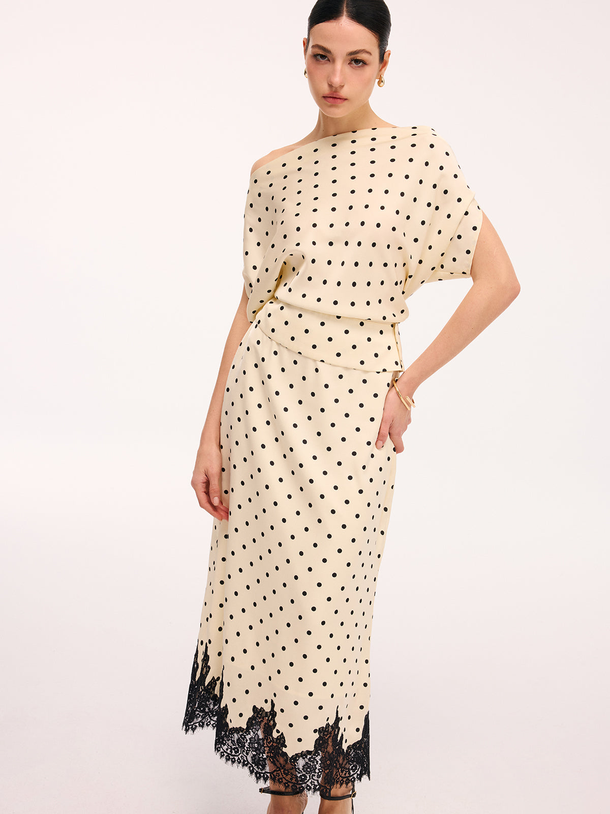Trendy Polka Dot Top & Midi Skirt Set