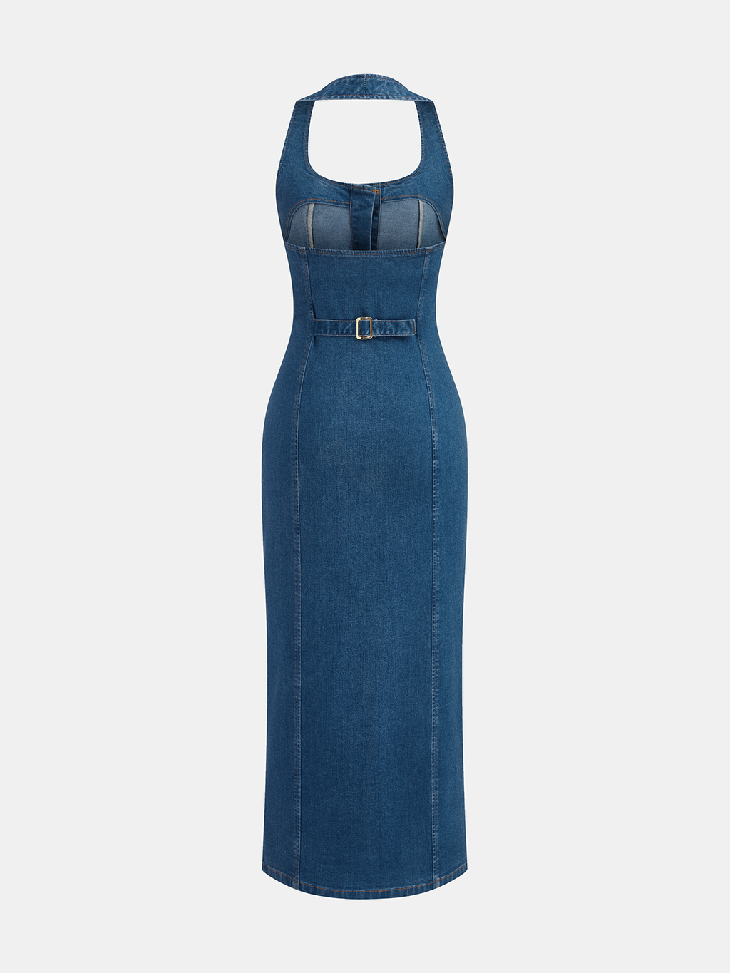 Denim Darling Halter Button Front Maxi Dress