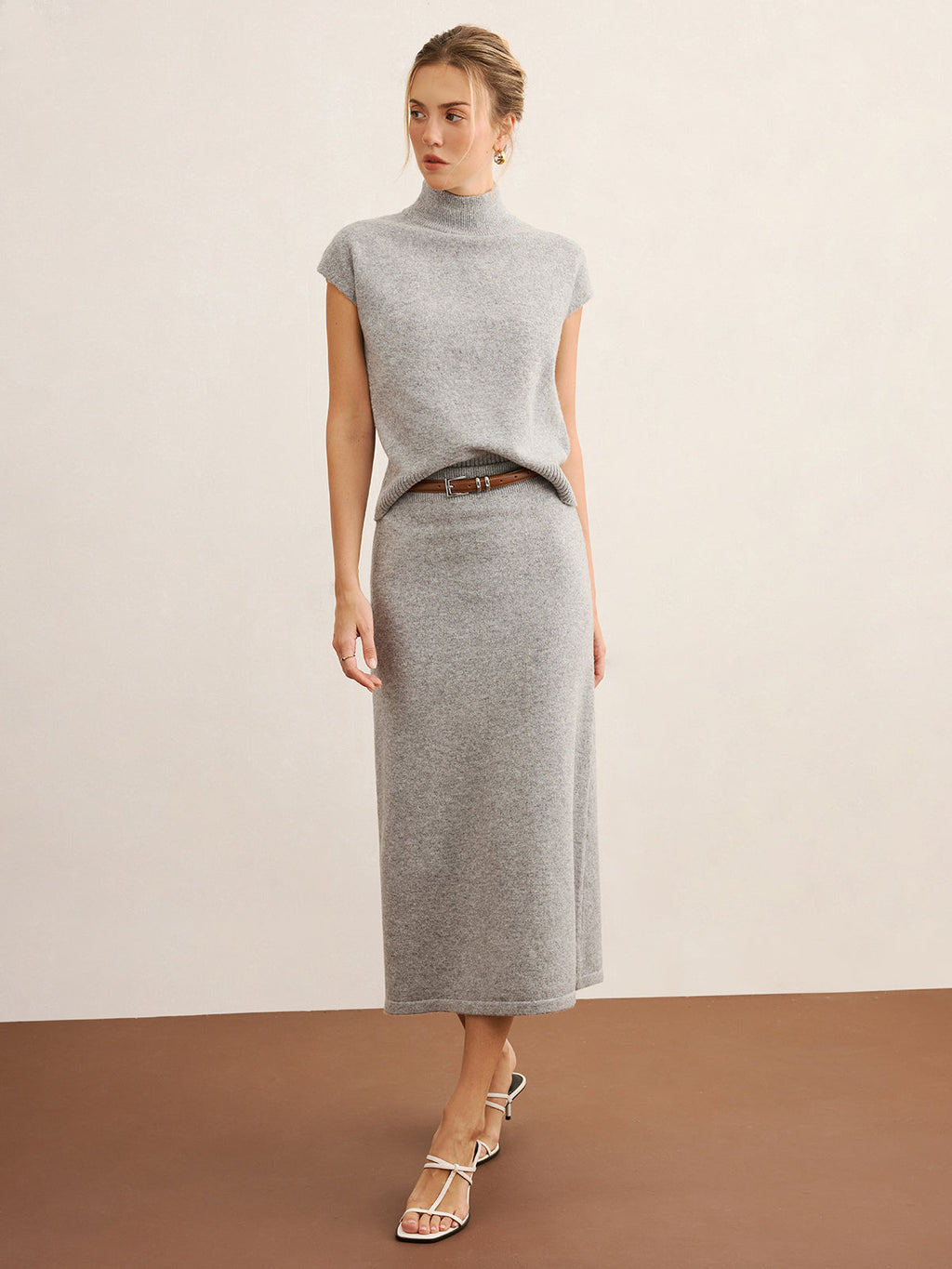 Minimal Mock Neck Knit Top & Midi Skirt Set