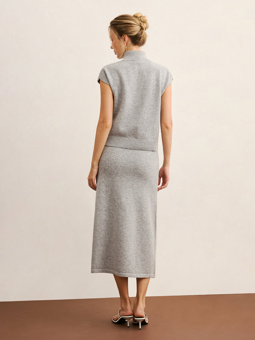 Minimal Mock Neck Knit Top & Midi Skirt Set