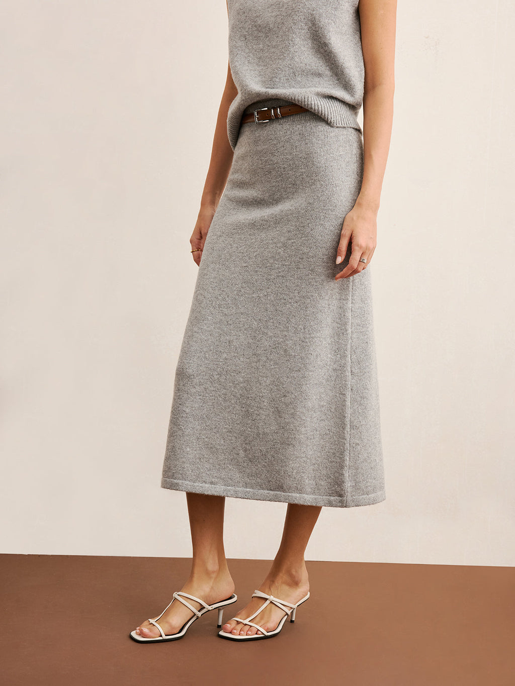 Minimal Mock Neck Knit Top & Midi Skirt Set