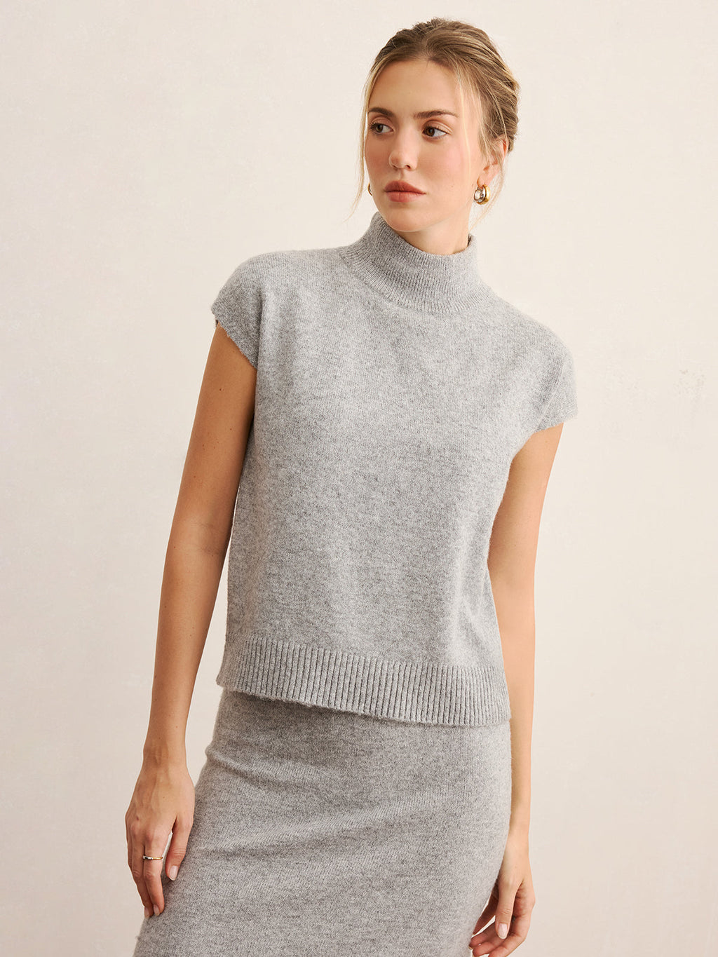 Minimal Mock Neck Knit Top & Midi Skirt Set