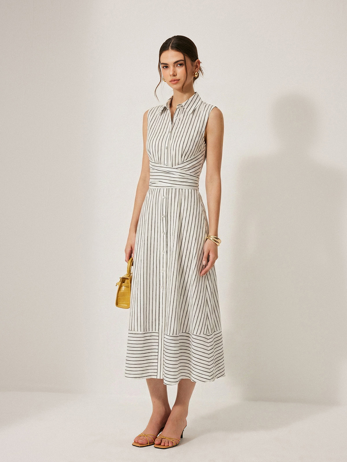 Elegant Sleeveless Tie-Waist Midi Dress