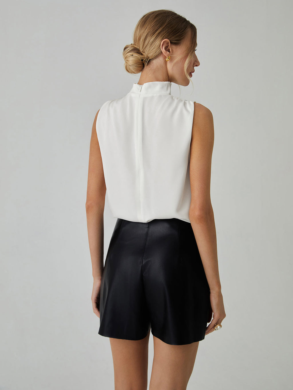 Ivory Pleat High Neck Sleeveless Blouse