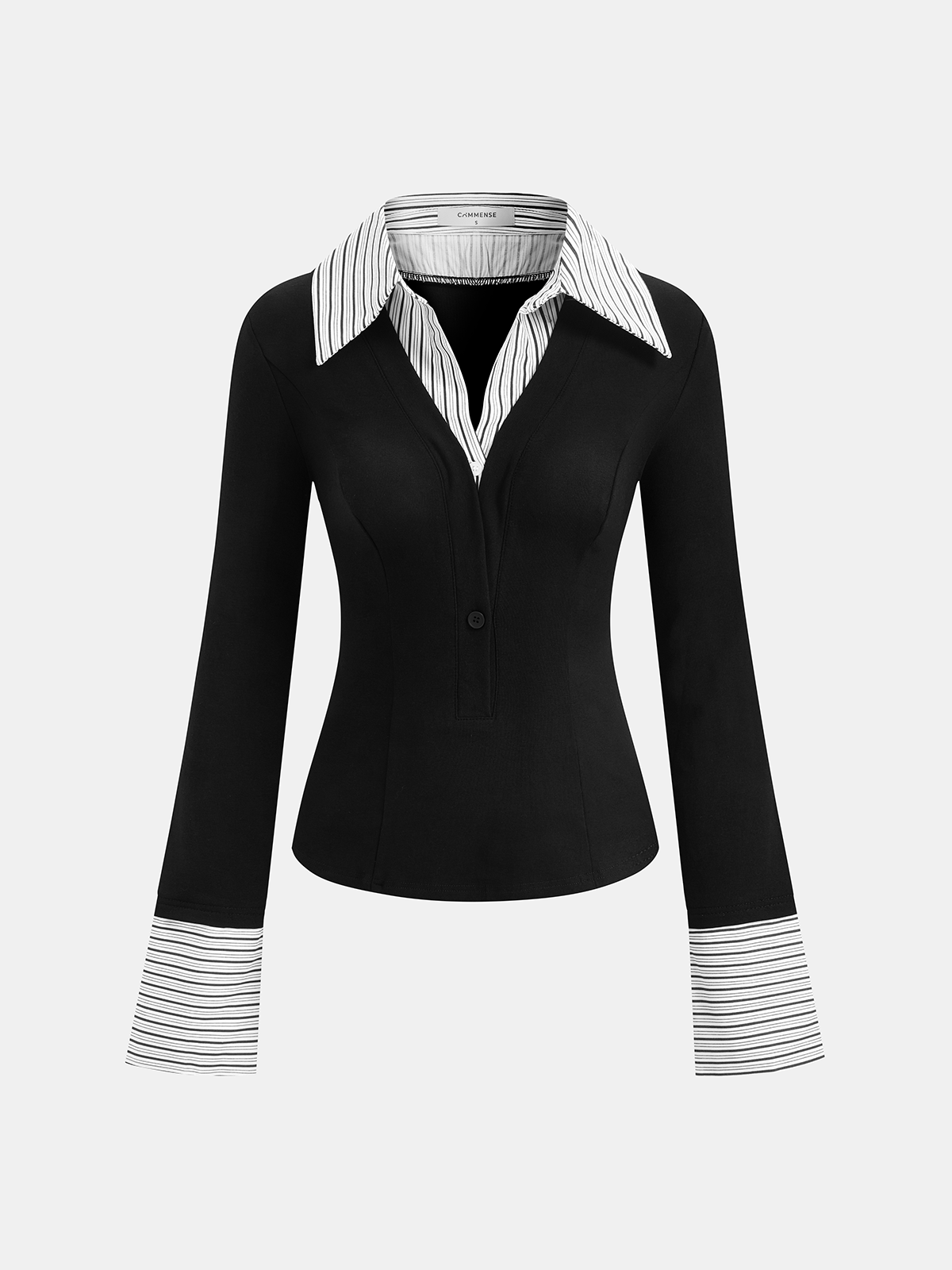 Double Chic Mock Two-Piece Long Sleeve Polo Top