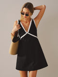 Relaxed Chic Contrast Trim Linen-Blend Mini Dress
