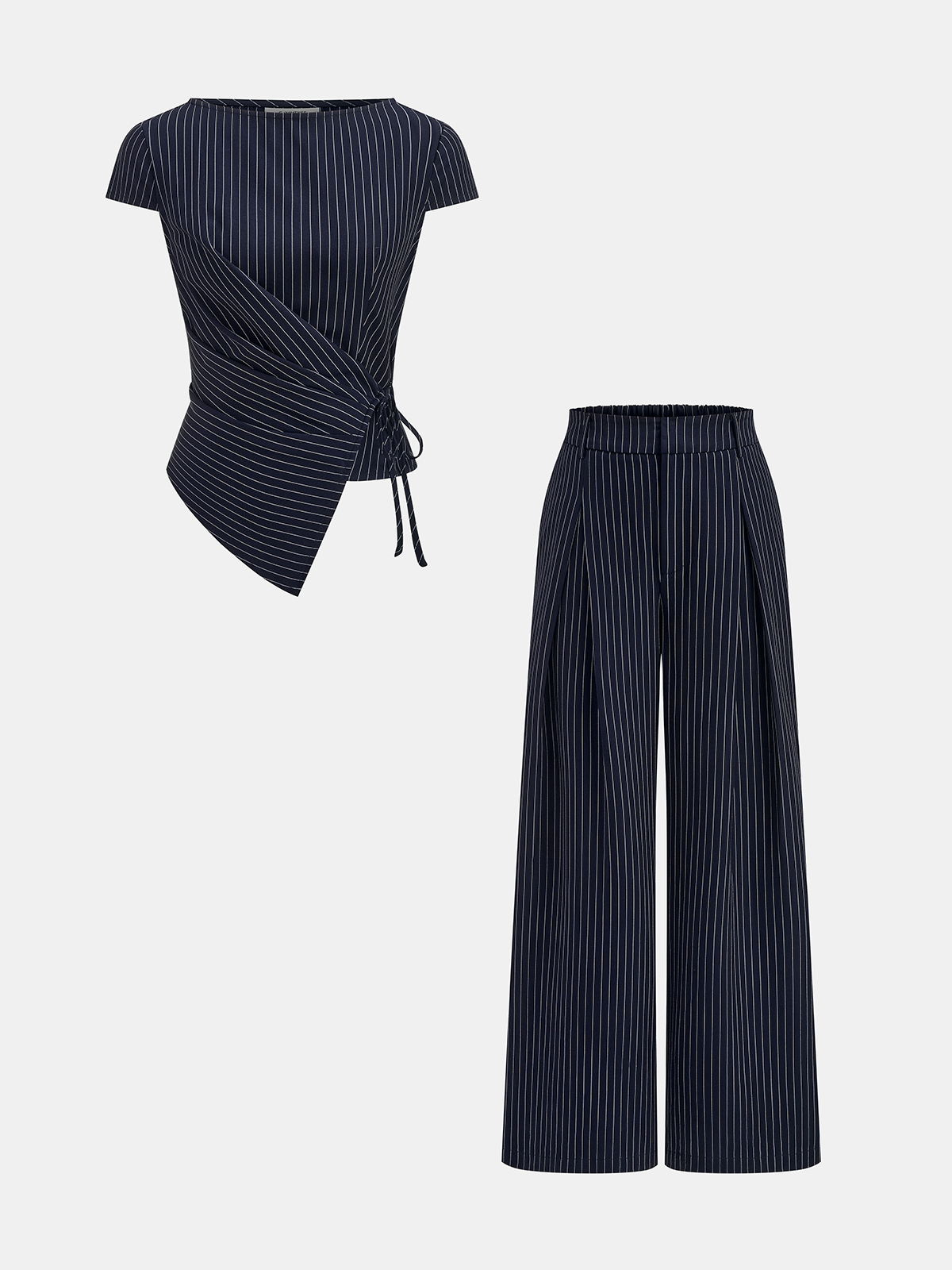 Power Suit Wrap Tie Top & Wide-Leg Pants Set