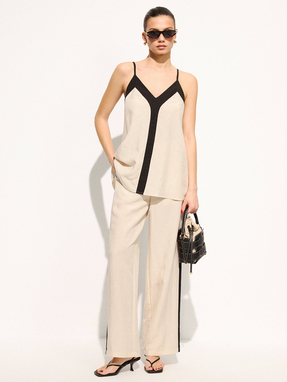 Elise Cotton Linen Contrast Cami Top & Pants Set