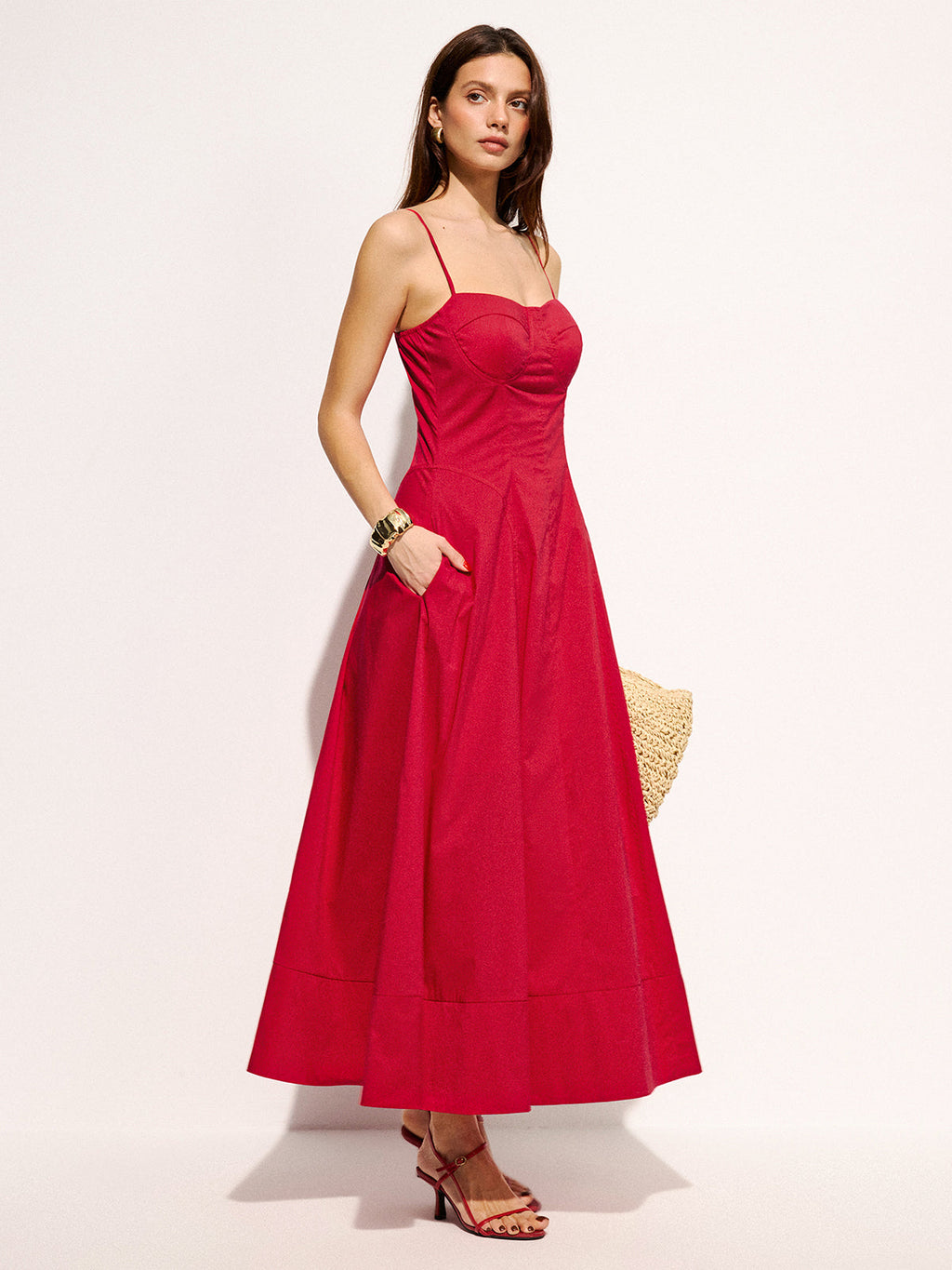 Elegant Pocketed Flared Maxi Dress