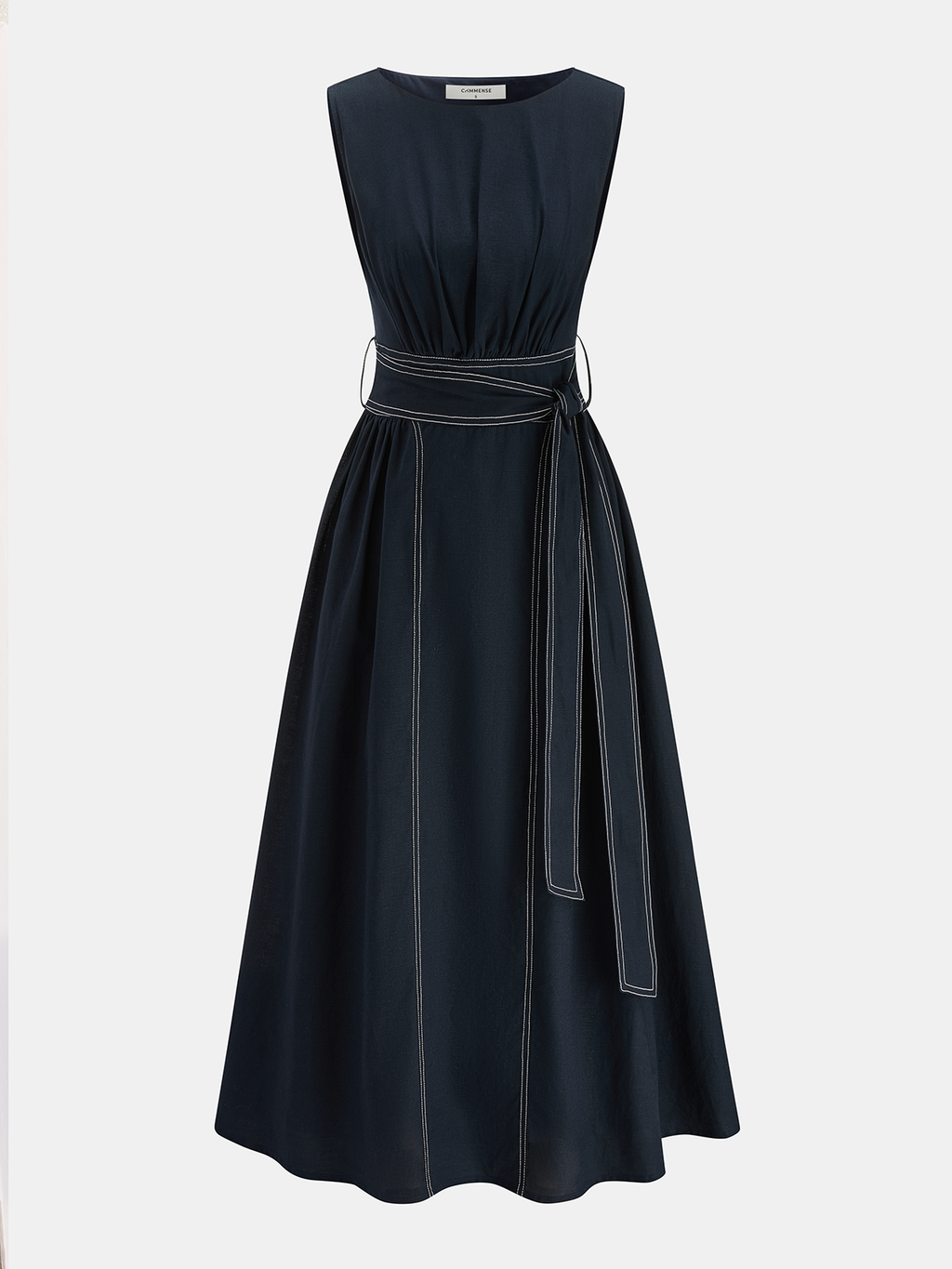 For Her Sleeveless Belted Cotton Midi Dress