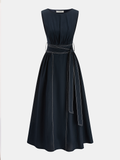 For Her Sleeveless Belted Cotton Midi Dress