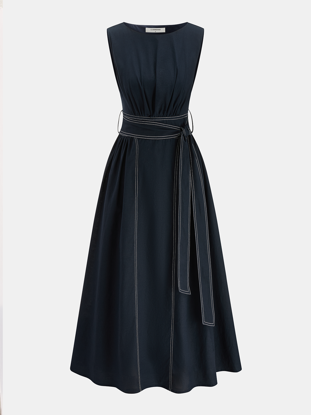 For Her Sleeveless Belted Cotton Midi Dress