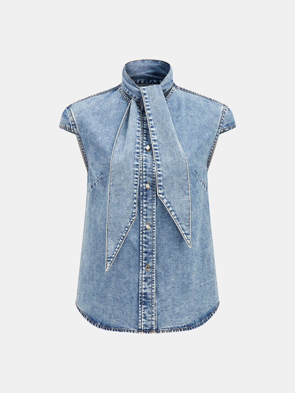 Denim Darling Tie Neck Sleeveless Shirt