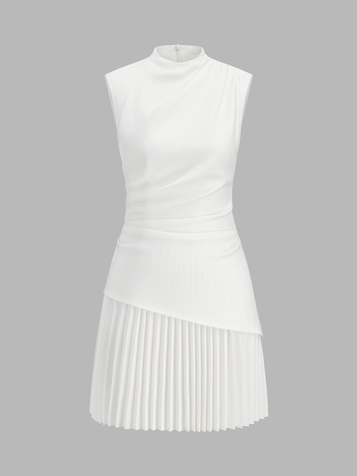 Angled Grace Sleeveless Pleated Mini Dress