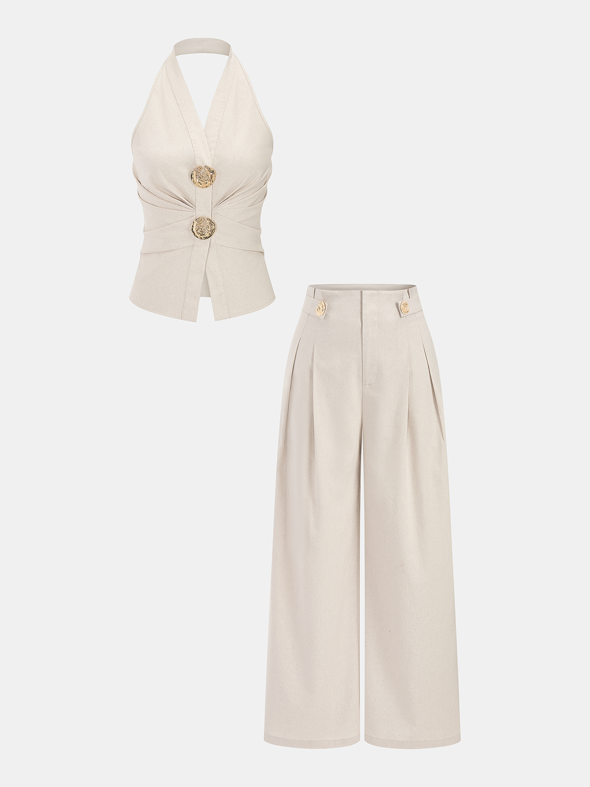 Riviera Linen Blend Halter Top & Pants Set
