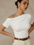 Gathered Charm Off-Shoulder Short Sleeve Top