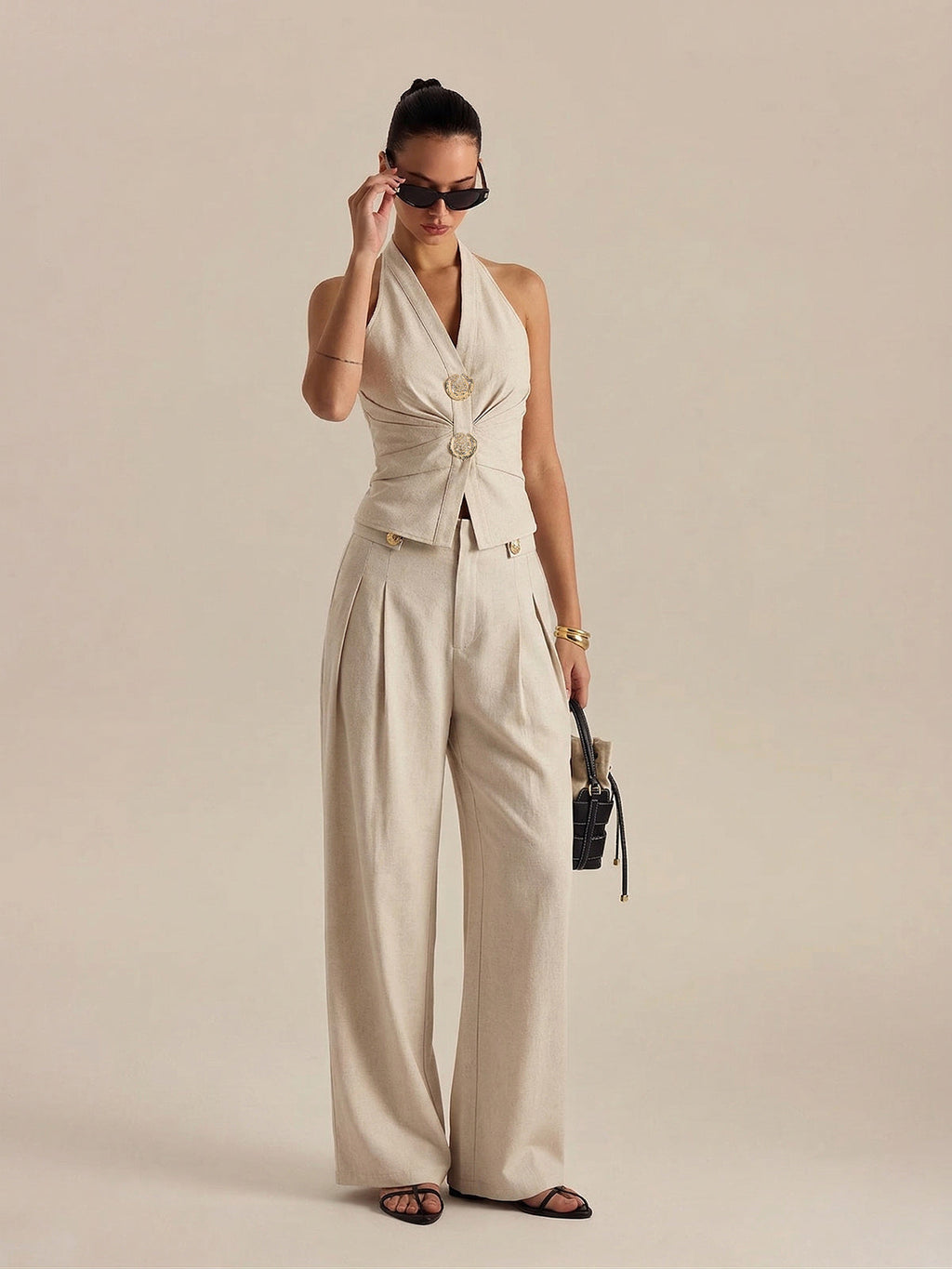 Riviera Linen Blend Halter Top & Pants Set