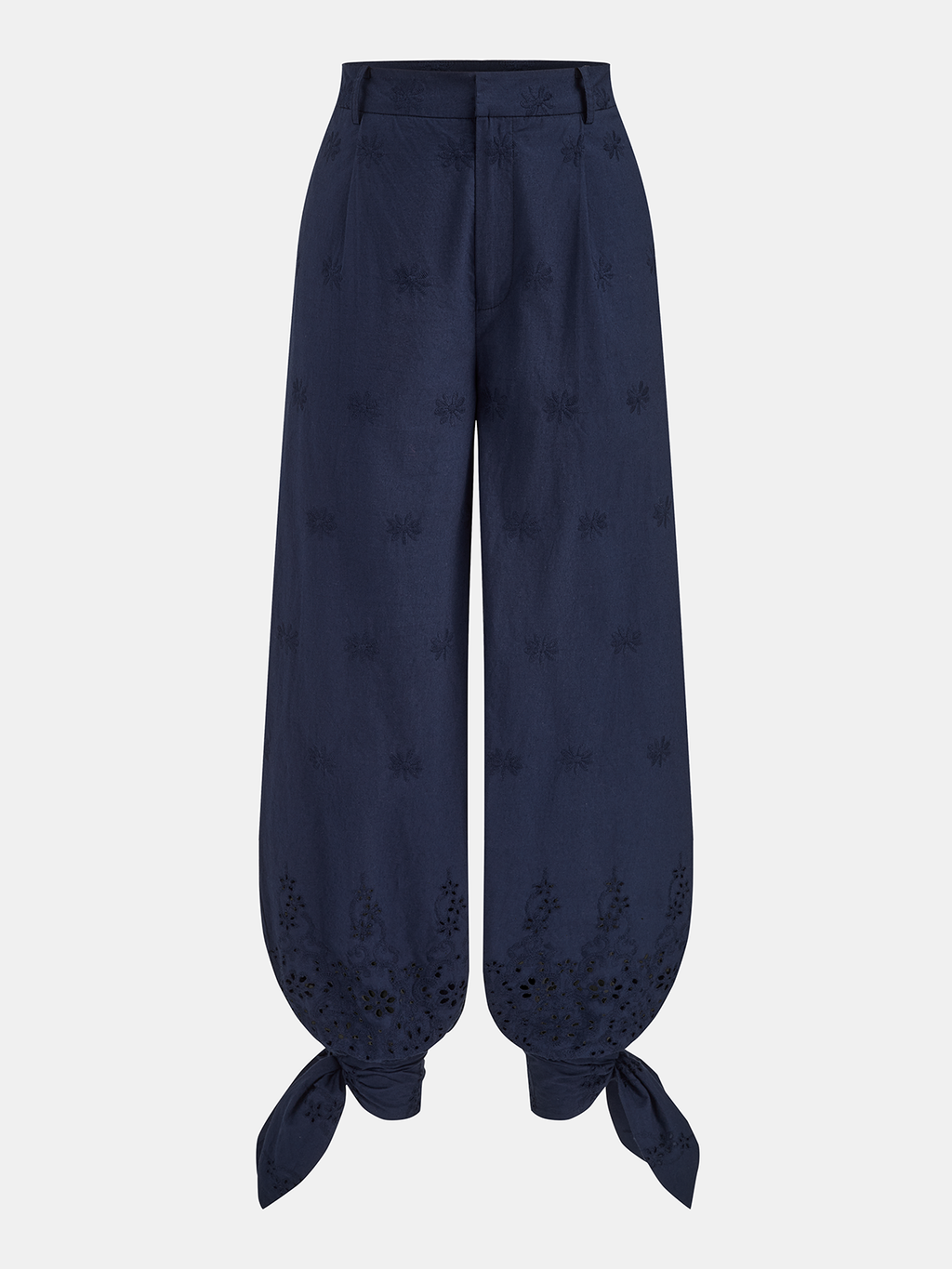 Garden Gate Eyelet Embroidery Top & Tie-Cuff Pants Set
