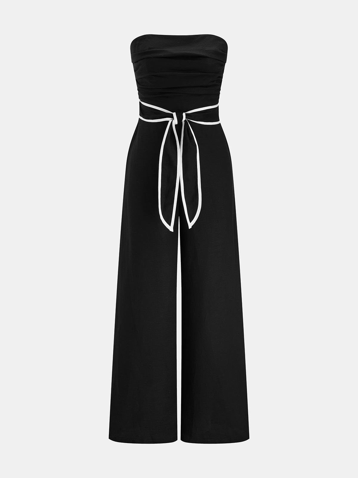 Linen-Blend Strapless Tie-Waist Jumpsuit