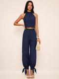 Garden Gate Eyelet Embroidery Top & Tie-Cuff Pants Set