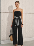 Linen-Blend Strapless Tie-Waist Jumpsuit